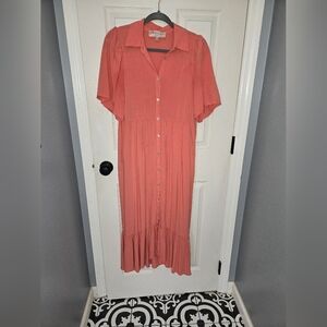 Philosophy Coral Midi Dress with Button Detail